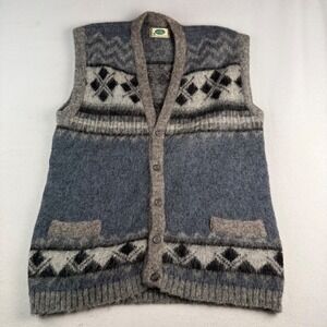 Icewear Mens XL Pure New Wool Nordic Fair Isle Cardigan Vest Made in Iceland